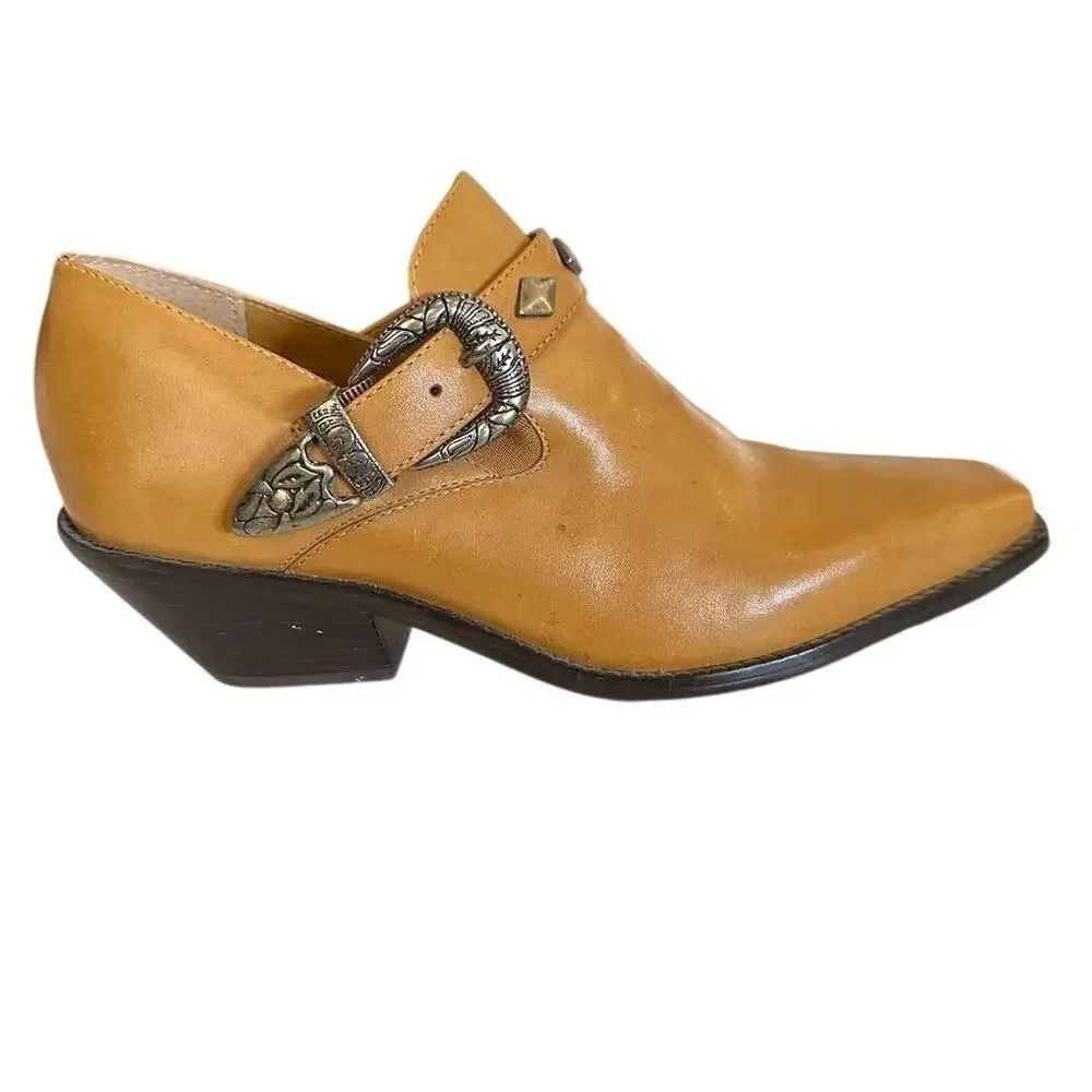 Dingo‎ Women's Carmel Brown Leather Western Ankle Booties Size 6.5 Vintage Style
